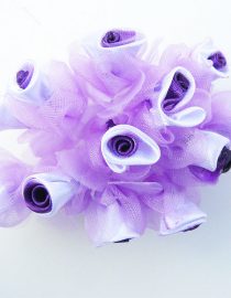 FLORES DE TELA CON CINTA SATIN 8356 LILA 12PCS