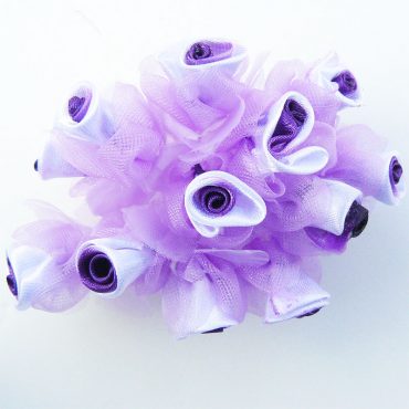 FLORES DE TELA CON CINTA SATIN 8356 LILA 12PCS
