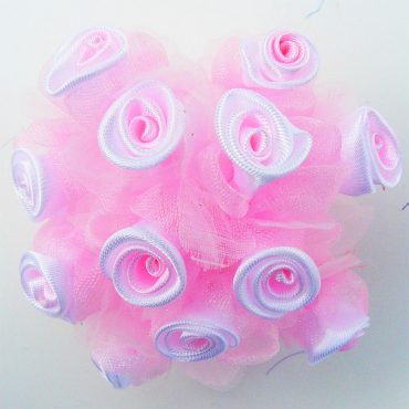 FLORES DE TELA CON CINTA SATIN 8356 ROSADO 12PCS