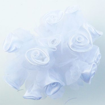 FLORES DE TELA CON CINTA SATIN 8356 BLANCO 12PCS
