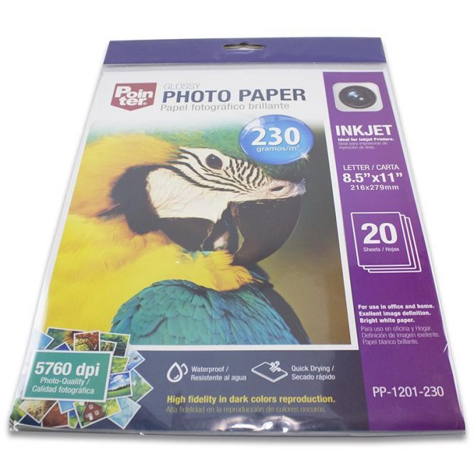 PAPEL FOTOGRAFICO 8.5x11'' paq 20hojas 230gms